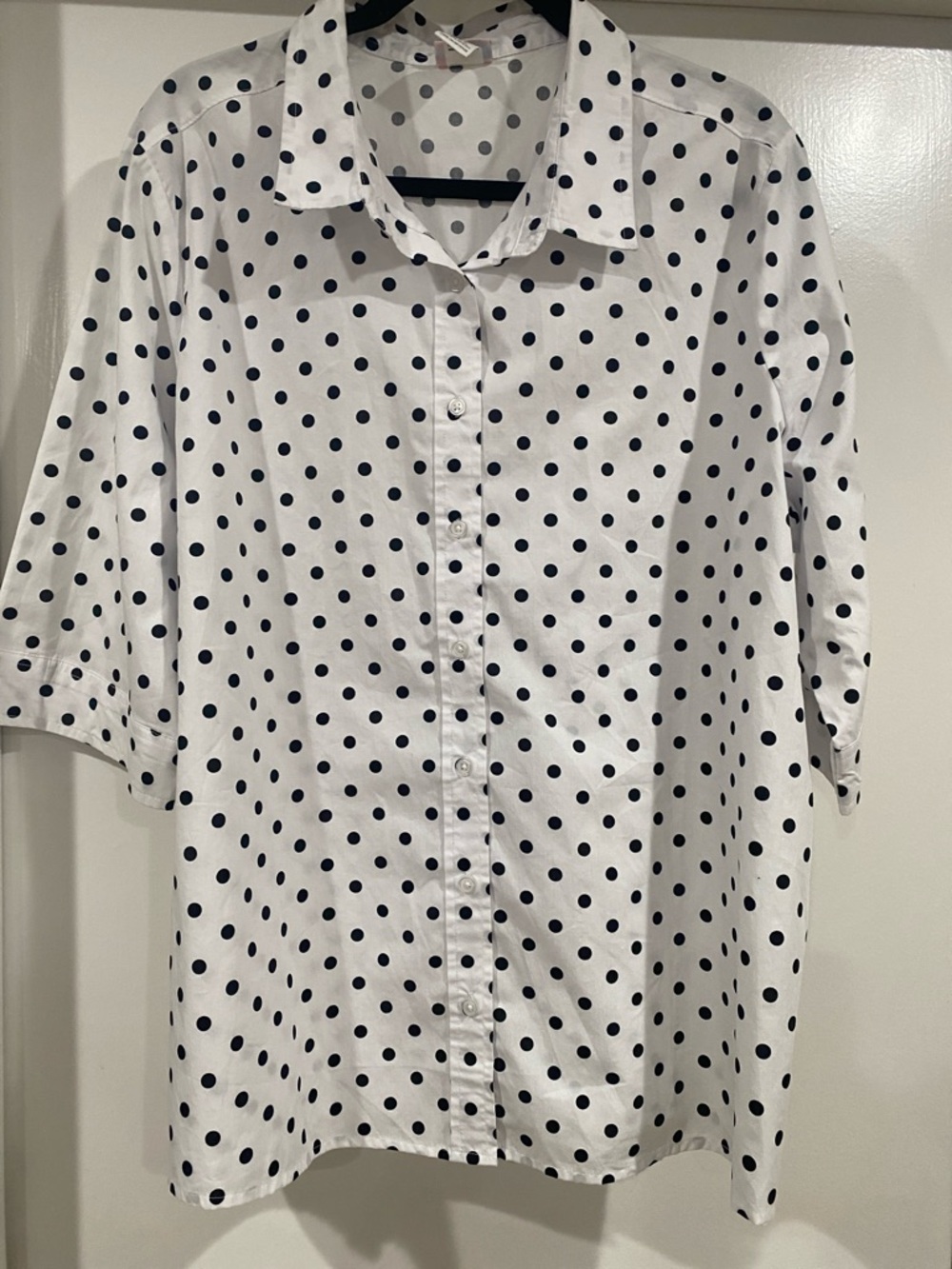 Polka Dot Short Sleeve Button-Up Shirt - White with Black Dots